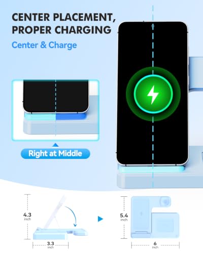 3-in-1 Charging Station for Samsung, Foldable Wireless Charger Stand | Android Phone and Watch Charger for Samsung S26/S25/S24/S23/S22/S21, Note 20/10, Z Fold 6/5, Galaxy Buds and Watch-Blue - color: Blue