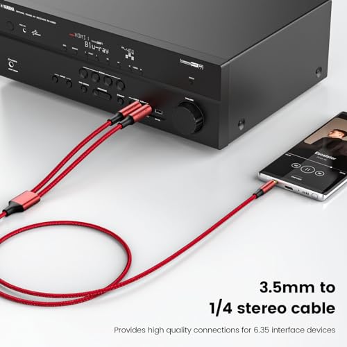 MOSWAG 3.5mm 1/8" TRS to 2 x 6.35mm 1/4" TS Mono Y Cable 16.4FT/5Meter Splitter Cable Compatible with Phone,iPod,Laptop,CD Players,Power Amplifier,Mixer,Home Stereo Systems - color: Red, size: 16.4FT/5Meter
