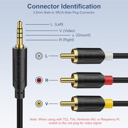 J&D 3.5mm to RCA AV Cable, Audio/Video Transmission, 1/8" TRRS to 3 RCA Male Plug AUX Cable Cord, Compatible with Sony TV, DVD Player, Camcorder, Handycam, 5 ft (Pack of 2) - size: 5 ft (Pack of 2)