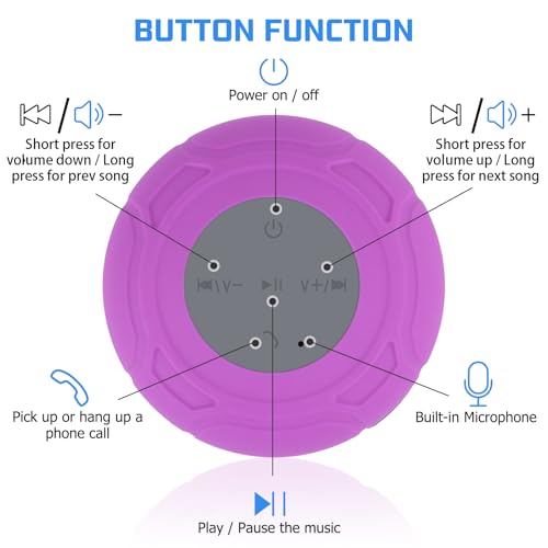 Bluetooth Shower Speaker Waterproof Portable Wireless Water-Resistant Speaker Suction Cup,Built-in Mic Speakerphone for iPhone Phone Tablet Bathroom Kitchen - Purple - color: Purple