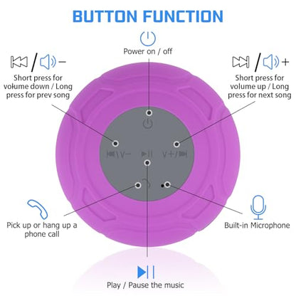 Bluetooth Shower Speaker Waterproof Portable Wireless Water-Resistant Speaker Suction Cup,Built-in Mic Speakerphone for iPhone Phone Tablet Bathroom Kitchen - Purple - color: Purple