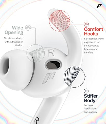 Proof Labs 4 Pairs for AirPods Pro 3 Ear Hooks Covers [Added Storage Pouch] Anti Slip Ear Tips Accessories Compatible with Apple AirPods Pro 3rd Generation (White)