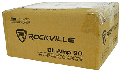 Rockville BLUAMP 90 Bluetooth 5.0 Stereo Receiver Amp with HDMI ARC | 400W Peak/50W x 2 RMS at 4 Ohm, HDMI ARC, Optical, Phono/Aux, USB/SD, Dual 1/4" Mic Inputs with Echo, RCA Output, Remote