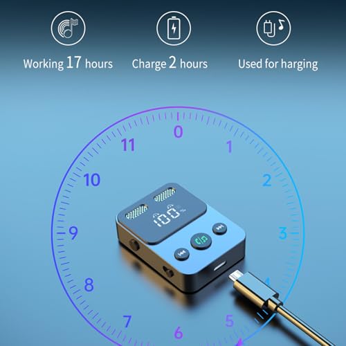 Bluetooth 5.3 Transmitter Receiver 2 in 1 3.5mm Audio Works with tv Airplane Wireless Bluetooth Aux Adapter for car with Microphone Connects to 2 Cell Phones/2 Headphones/2 Speakers