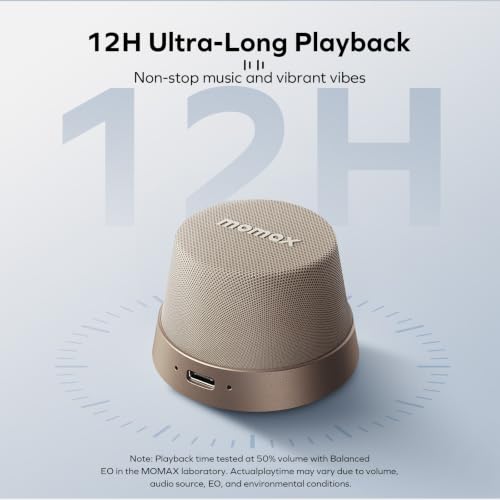 MOMAX Magnetic Portable Wireless Speaker, Enhanced Bass & Clear Sound | IPX6 Waterproof with Aluminum Alloy Design & 12H Playtime for Travel, Shower, Kitchen & More - color: Desert Gold