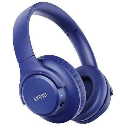 KVIDIO Bluetooth Headphones Over Ear, 65 Hours Playtime Wireless Headphones with Microphone, Foldable Lightweight Headset with Deep Bass, HiFi Stereo Sound Low Latency for Travel Work Cellphone - color: Blue