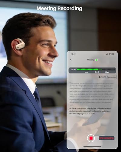 TOZO OpenWear Open Ear Earbuds, AI Translation Real Time 145+ Languages | 60H Translator Ear Buds Audifonos Traductores Inglés Español, All Day Comfort, Bluetooth Headphones 5.4 with Smart Display - color: Khaki
