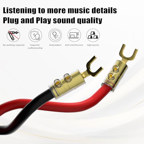 Preffair 24k Gold Plated Y Spade Plug 8-14 AWG Gauge Size 4mm Speakers Amplifier Hi-Fi AV Stereo Home Theatre Audio Wire Cable Double Screw Connector, 4 Pcs/2Pairs (Gold Plated, SY1538) - color: Gold Plated, size: SY1538