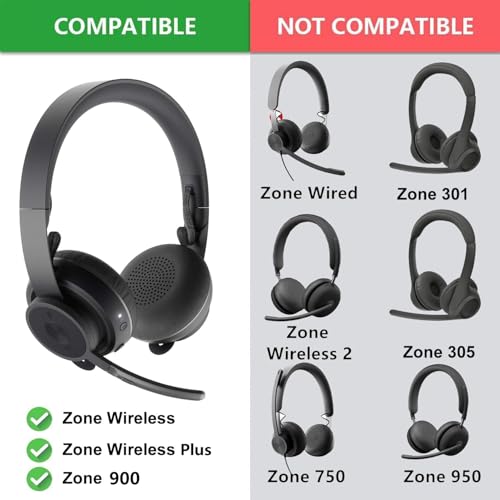 Defean Earpads for Logitech Zone Wireless/Wireless Plus/900 Headset | (Do Not fit Zone Wired/750/Wireless 2) Replacement Ear Cushions With Softer Leather,High-Density Noise Cancelling Foam