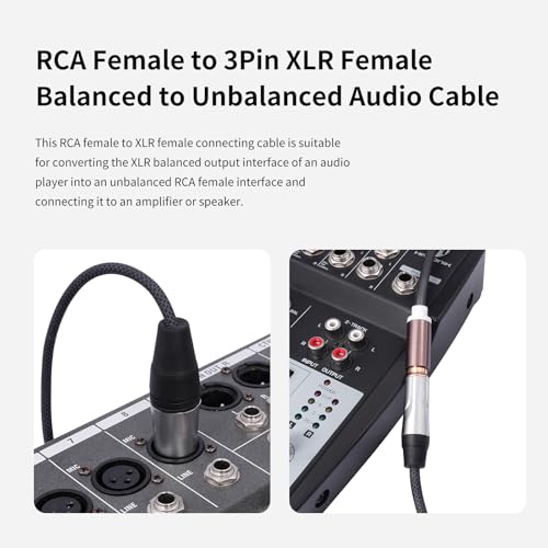 2Pack 1FT RCA Female to 3Pin XLR Female Balanced to Unbalanced Audio Cable;Balanced XLR to Unbalanced RCA Cable for Power Amplifier, Mixer, Audio Player - color: RCA F To XLR F