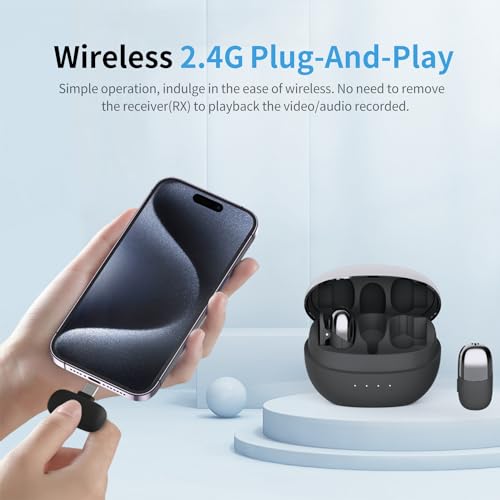 Wireless Lavalier Microphone for USB C,Mini Lapel Mic 2.4Ghz with Noise Cancellation Dual-Channel Up to 262ft for Live Streaming YouTube TikTok Vlog Interviews Video Recording Game