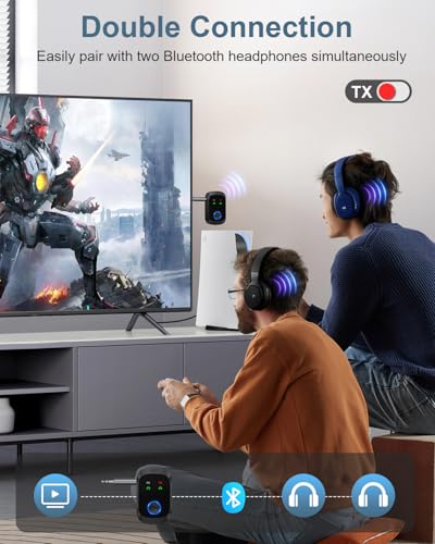 Aux Bluetooth 5.4 Adapter for Car, 2-in-1 Aux Bluetooth Transmitter and Receiver, Dual Link for 2 Headphones/AirPods, 12H Playtime, for PC, TV, Speaker, Airplane Travel