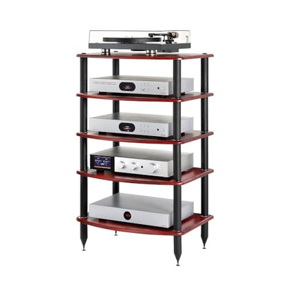 Pangea Audio Vulcan Five Shelf Audio Rack, Media Stand, and Components Cabinet 5 Shelf Rosenut Red - color: 5 Shelf Rosenut Red