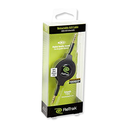 ReTrak Retractable 3.5mm Audio Cable, Black (ETCABLE3535), 5- Feet, Old Black - color: Old Black, size: 5- Feet
