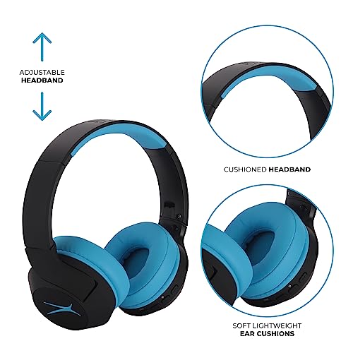 Altec Lansing Kid Safe Noise Cancelling Wireless Headphones 15H Battery, 85dB Volume Limit, Foldable Design Powerful Sound, Active Noise Cancellation Perfect for Kids Ages 7+ - color: Blackout Rockstar Blue