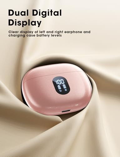 Wireless Earbuds, Hi-Fi Deep Bass Ear Buds, 48H Playtime In-Ear Headphones - color: Rose Pink