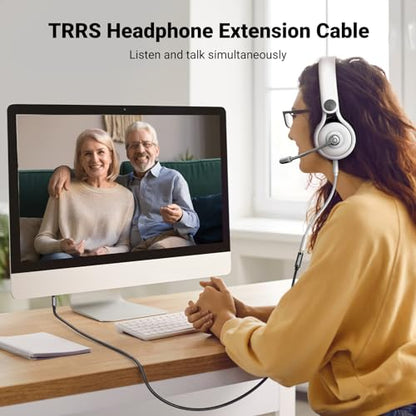 UGREEN Headphone Extension Cable 3.5mm Aux 4 Pole TRRS Stereo Cord 1.5FT | Male to Female, Mic and Audio Signal, Braided, Gold Plated, Compatible with iPhone iPad Phone, Headset, Gaming Console - size: 1.5FT
