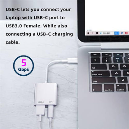 Type C USB-C to Standard Type-A USB3.0 Female with PD Power Charge Adapter Compatible with MacBook Laptop Tablet Phone - style: USB3.0 2-in-1