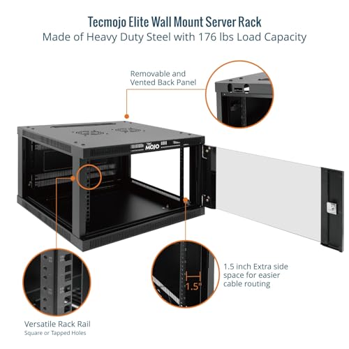 Tecmojo 6U Wall Mount Rack Cabinet, Heavy-Duty 176 Lbs High Load Capacity, 19” Enclosed Server Network Rack with 2 Colling Fans, Glass Door, 23.6” Deep – Elite Collection - size: 6U/23.6in Depth/Glass Door