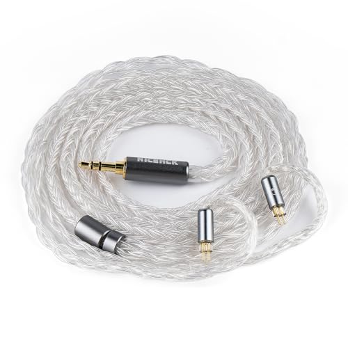 NICEHCK IcyMoon 3.5mm Single-End 0.78mm 2Pin IEM Upgrade Cable | 16-strand OCC silver plated OFC conductor, silver aluminum alloy shell, high fidelity sound, fits 2Pin in-ear monitor players - size: 3.5mm with 0.78 2Pin