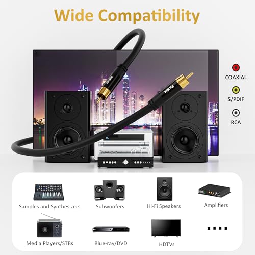 Kxable Subwoofer Cable RCA to RCA Audio Cable 40FT, Digital Coaxial Audio Cable, Premium S/PDIF RCA Cord for Home Theater, HDTV, Subwoofer, Hi-Fi System, Amplifier, Tinned Copper, Double Shielded - size: 40 FT