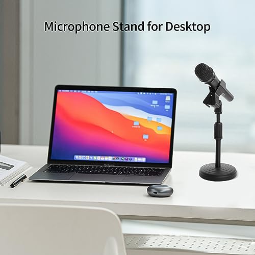 Souyouyu Desk Mic Stand Adjustable Height 9.6-13.9" Table Mic Stand w/Clip | Desk mic stand 9.6-13.9in adj height. Max 1.7in dia clip. Anti-vib foam pad. Metal base. Pod/gaming/stream