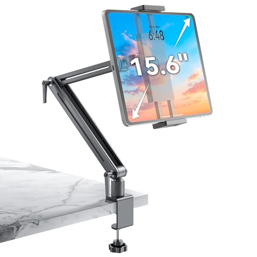 Jakeko 15.6" Portable Monitor Stand Tablet Arm Mount Holder Built-in Wrench | Tool-Free Hand Knobs,Aluminum,60-Second Setup,Tablet iPad Ready,All-Metal Joint,Zero Wobble - size: up to 15.6"