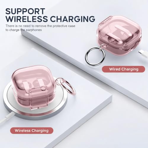 Compatible with Samsung Galaxy Bud 4 Pro Case/Buds4 Case Clear Lock Clip with Phone Stand + Cleaner Kit, Transparent TPU Galaxy Buds Pro 4 2026 Protective Cover Men Women with Carabiner, Clear Pink - color: A-Clear Pink, size: For Galaxy Buds 4/4 Pro 2026