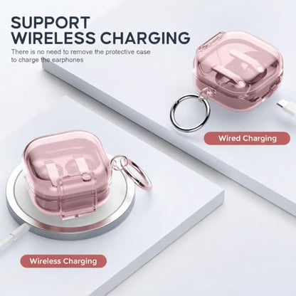 Compatible with Samsung Galaxy Bud 4 Pro Case/Buds4 Case Clear Lock Clip with Phone Stand + Cleaner Kit, Transparent TPU Galaxy Buds Pro 4 2026 Protective Cover Men Women with Carabiner, Clear Pink - color: A-Clear Pink, size: For Galaxy Buds 4/4 Pro 2026