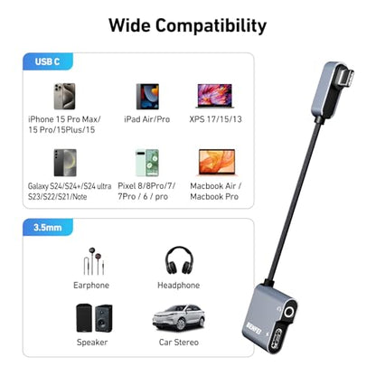BENFEI USB C to Audio Jack Adapter with 60W Fast Charging, USB-C to 3.5mm Female Headphone Compatible with iPhone 15 Pro Max/15 Pro/15, Samsung Galaxy S24/S23/S22/S21 Ultra, iPad Pro, Pixel 8 Grey - color: grey, size: 3.5mm + PD