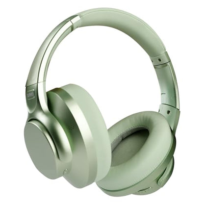 TUINYO Bluetooth Headphones Wireless, Over Ear Stereo Wireless Headset 40H Playtime with deep bass, Soft Memory-Protein Earmuffs, Built-in Mic Wired Mode PC/Cell Phones/TV-White - color: Green
