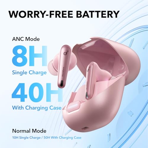 Soundcore by Anker Liberty 4 NC Wireless Earbuds | 98.5% Noise Reduction, Adaptive Noise Cancelling to Environment, Hi-Res Sound, 50H Battery, Wireless Charging, Bluetooth 5.3 - color: Pastel Pink