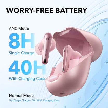 Soundcore by Anker Liberty 4 NC Wireless Earbuds | 98.5% Noise Reduction, Adaptive Noise Cancelling to Environment, Hi-Res Sound, 50H Battery, Wireless Charging, Bluetooth 5.3 - color: Pastel Pink