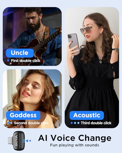 BOYA Mini USB-C Wireless Lavalier Microphone for Andriod iPhone 16/15, Ultra Mini Lapel Mics with AI Voice Switching, Noise Reduction and Charging Case, Metal Clip for TikTok Content Creators - style: USB-C(2TX+RXU+CC)