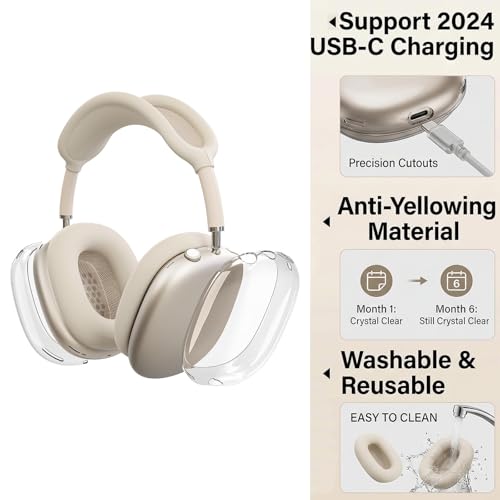 3-in-1 Case for AirPods Max, Clear TPU Ear Cup Protectors & Silicone Headband Cover, Anti-Scratch Accessories Set Compatible with AirPods Max 2/1 (2026/2024/2020), Starlight - color: A2-Starlight