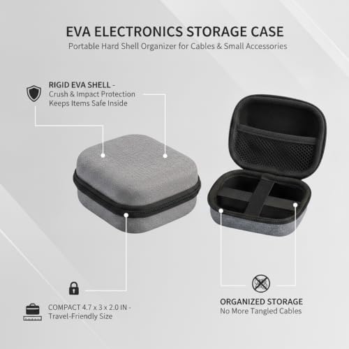 Compact EVA Case for Cables, Earbuds & Small Electronics - Portable Zippered Organizer Pouch, Gray