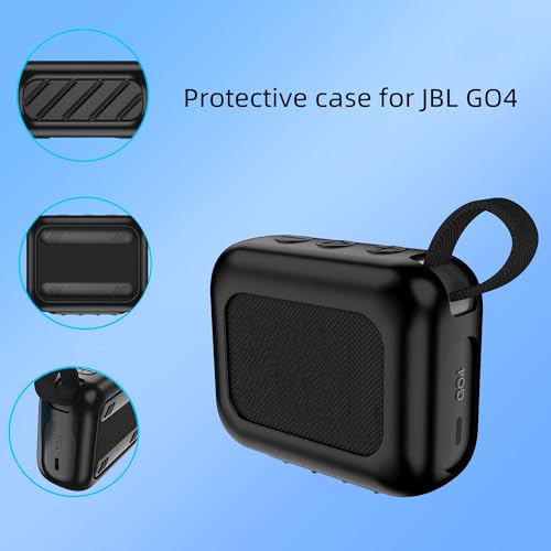 Silicone Case for JBL GO4 Portable Bluetooth Speaker, Soft Drop-Proof Protective Cover Scratch-Resistant Carrying Case with Carabiner (Black) - color: Black