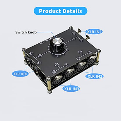 X31 XLR Balanced Cable Switch Signal Sources selector 3 in 1 Out Audio switcher Splitter Box - color: Black