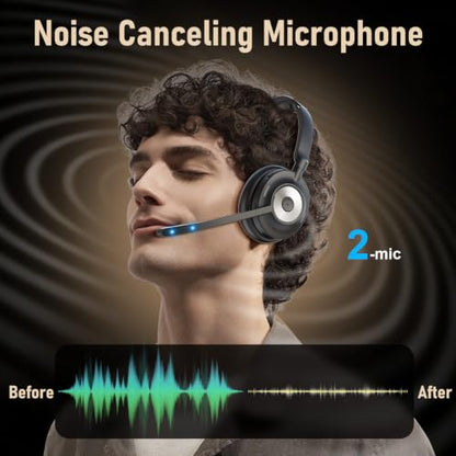 Bluetooth Headset with Microphone for PC & Laptop, Wireless Office Headset with USB Dongle, ENC Noise Cancelling Mic, 30H Talk Time, On-Ear Computer Headset for Zoom Teams Call Center