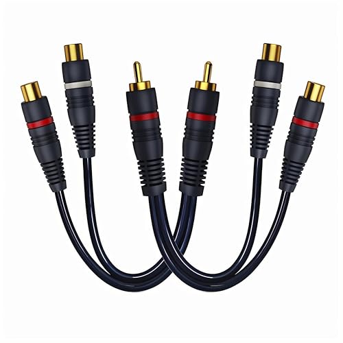 RCA Splitter 1 Male to 2 Female 2 Pack, RCA Cable Y Splitter Adapter | Audio Video Cord Extension 0.2M/0.65ft for Subwoofer，Amplifier, Active Speakers, Hi-Fi System Dark Blue