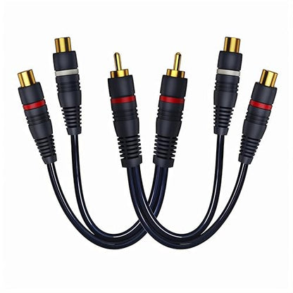 RCA Splitter 1 Male to 2 Female 2 Pack, RCA Cable Y Splitter Adapter | Audio Video Cord Extension 0.2M/0.65ft for Subwoofer，Amplifier, Active Speakers, Hi-Fi System Dark Blue