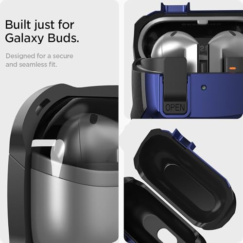 Galaxy Buds 3 Pro/3/3 FE Case Cover with Secure Lock Clip, Shockproof Samsung Galaxy Buds3/3 Pro 2024/3 FE 2025 Protective Hard Cover Shell with Carabiner&Cleaner kit for Men Womenn, Black/Blue - color: Black/Blue