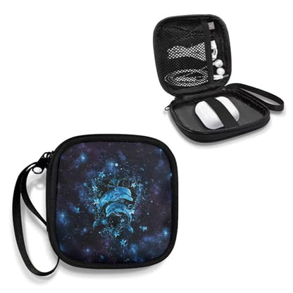 Headphones Carrying Case, Dolphin Blue Protective Shell Travel Bag for Cable, Charger Storage for Earphone, Earbud, Earpieces - color: Dolphin Blue