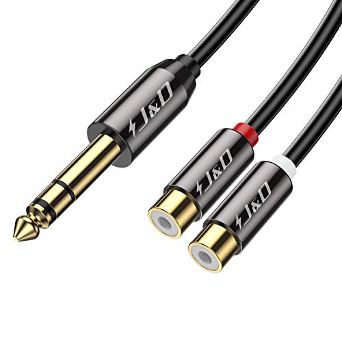 J&D 6.35 mm to 2RCA Cable, Gold Plated Copper Shell Heavy Duty 6.35mm 1/4 inch Male TRS to Stereo 2 RCA Female Splitter Audio Adapter Cable, 0.8 Feet