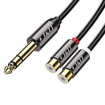 J&D 6.35 mm to 2RCA Cable, Gold Plated Copper Shell Heavy Duty 6.35mm 1/4 inch Male TRS to Stereo 2 RCA Female Splitter Audio Adapter Cable, 0.8 Feet