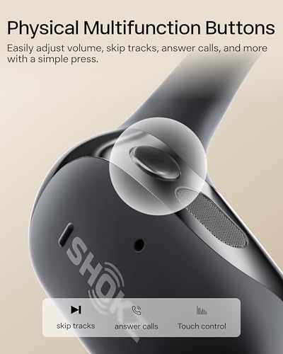 SHOKZ OpenFit 2 Open-Ear Headphones, True Wireless Bluetooth Earphones with Microphone, Black (Renewed) - color: Black