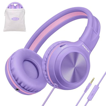 SIMOLIO Manyshare Series- Wired Headphones for Kids, Girls School Headphone with Microphone & Share Port & Volume Limit, Foldable Durable Over Ear Headsets for Tablet Travel Airplane Teens (Purple) - color: Dreamy Lavender 3.5mm
