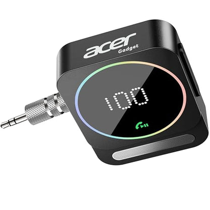 Acer Gadget Bluetooth Receiver for Car, 3.5mm AUX Bluetooth Car Adapter | Wireless Audio Receiver for Home Stereo/Wired Headphones, Hands-Free Call, 16H Battery, Noise Cancelling, Dual Pairing, Black