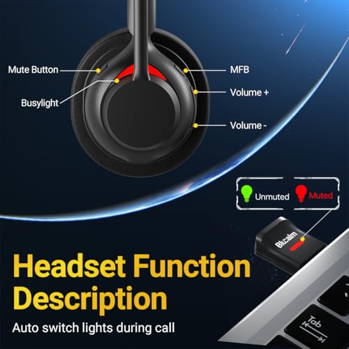 Wireless Headset with Mic, Noise Cancelling for WFH Office Zoom Teams Calls