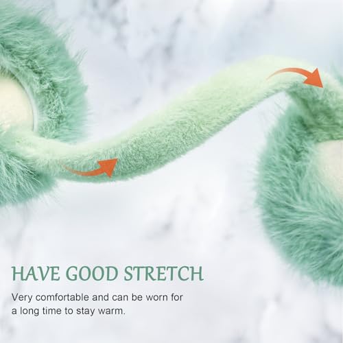Earmuffs for Women Girls Faux Fur Fuzzy Headband Foldable Ear Covers Cold Weather Accessory - color: Green